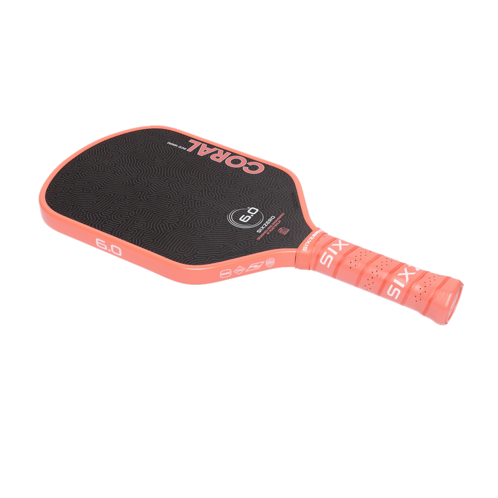 Six Zero Coral Hybrid Pink/Black Pickleball Paddle - edge profile view