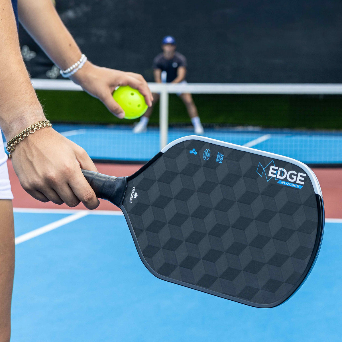 Diadem Edge Blucore Hybrid pickleball paddle in use
