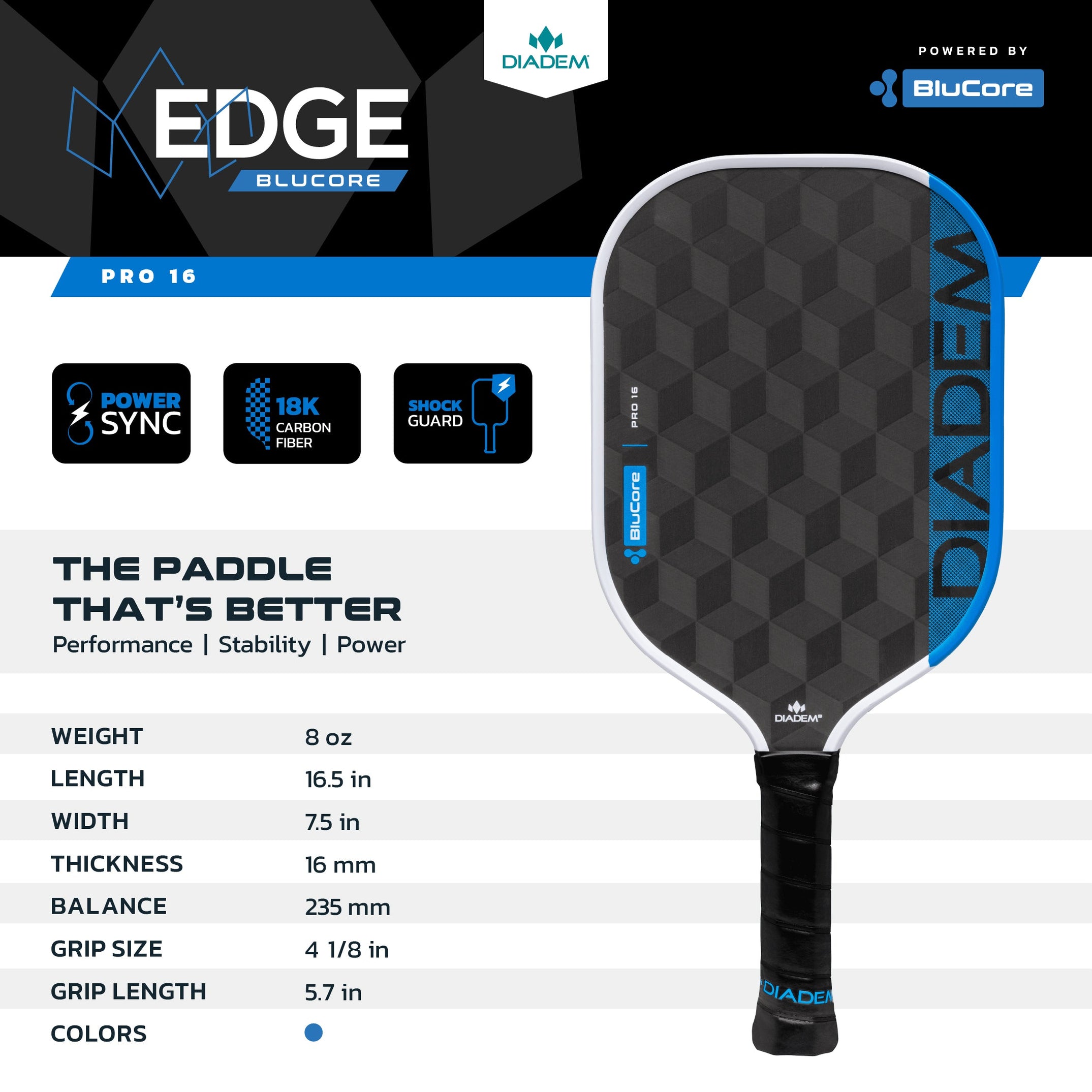 Diadem Edge Blucore Pro 16mm specifications
