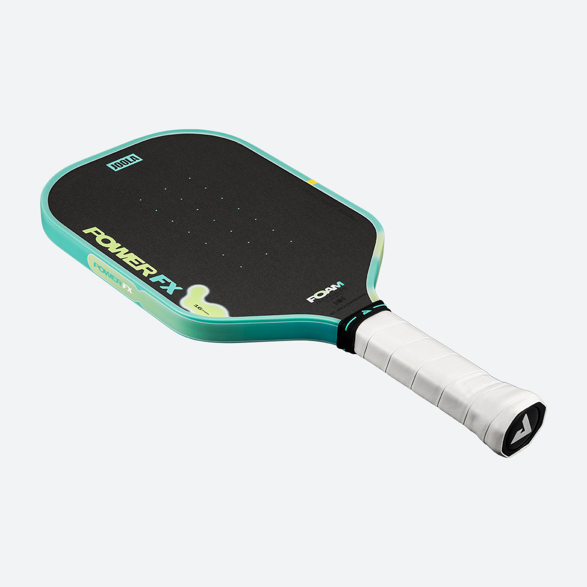Edge guard and white handle of the JOOLA Perseus POWER FX foam pickleball paddle