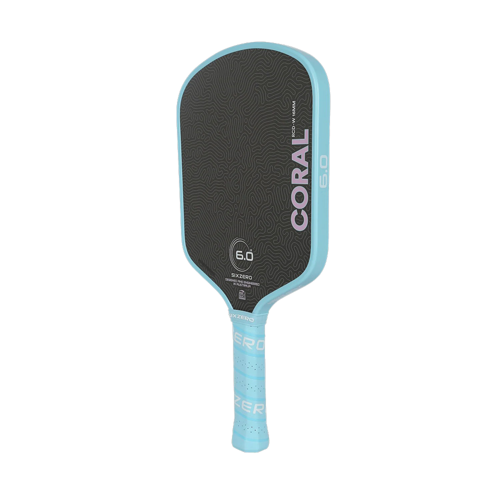 Six Zero Coral Widebody LW Pickleball Paddle - angled/edge profile view