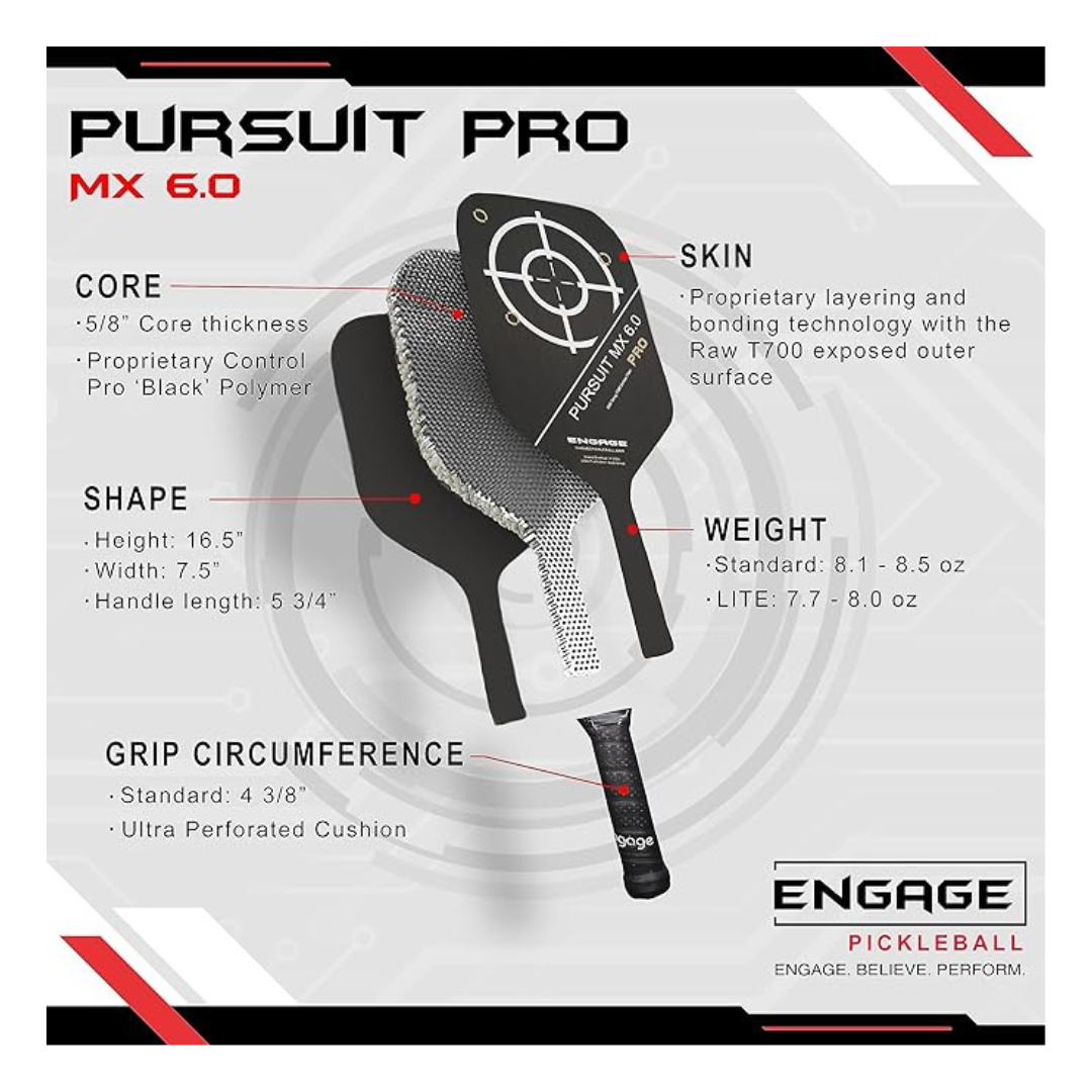 Engage Pursuit Pro MX Graphite Paddle: 6.0