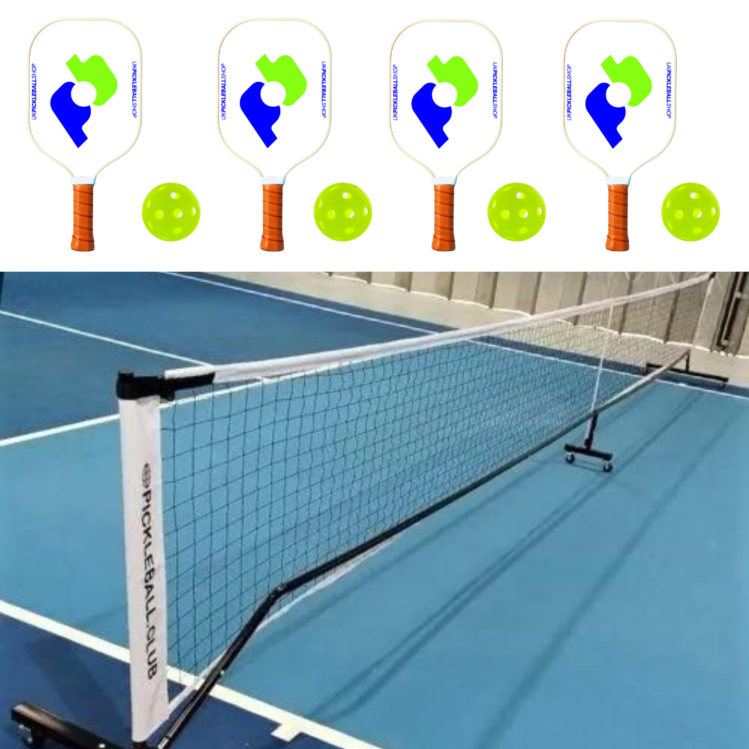Wheeled Complete Starter Pack: Wheeled net, 4 Club paddles and 4 balls