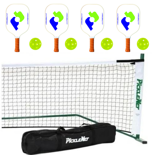 Complete starter pack: Oval Picklenet, 4 Club paddles and 4 balls